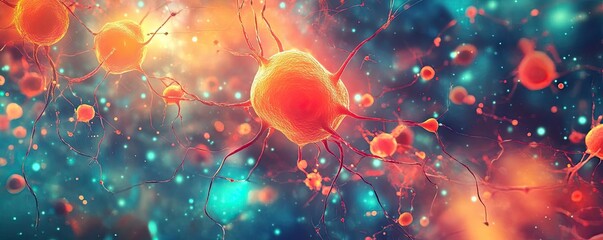 Wall Mural - vibrant abstract depiction of microscopic cells, showcasing intricate details and colors. suitable f