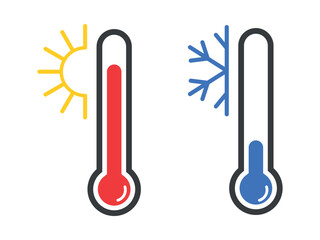 Wall Mural - thermometer vector icons with sun and snowflake. thermometer with sun and snowflake icon. hot and co