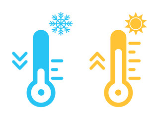 Wall Mural - thermometer vector icons with sun and snowflake. thermometer with sun and snowflake icon. hot and co