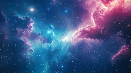 a breathtaking view of a nebula in space, with swirling clouds of pink and blue.
