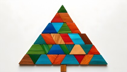 Wall Mural - Colorful tangram puzzle designed as a pine or Christmas tree against a clean white backdrop