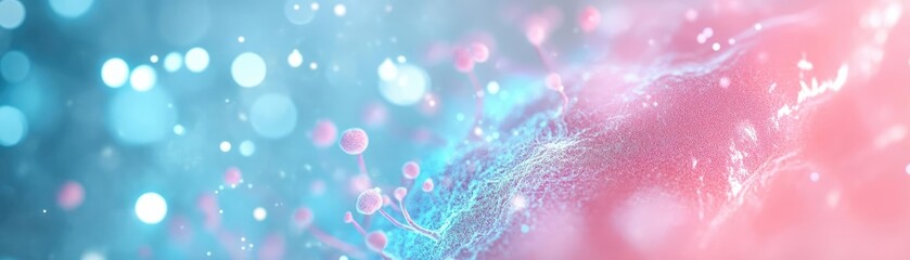A vibrant abstract background showcasing swirling colors of blue and pink with soft bokeh effects, perfect for creative designs.