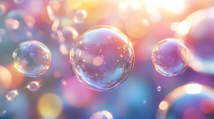 Wall Mural - abstract background of floating soap bubbles on a colorful backdrop