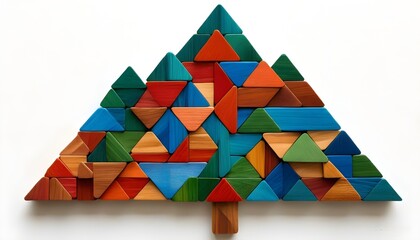 Canvas Print - Colorful tangram puzzle designed as a pine or Christmas tree against a clean white backdrop