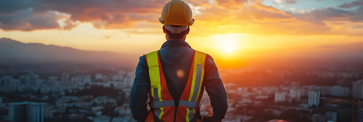 Construction Worker Sunset Cityscape Photo - Construction, Worker, Sunset, Cityscape, City, Building, Architecture, Urban, Skyline, Engineer