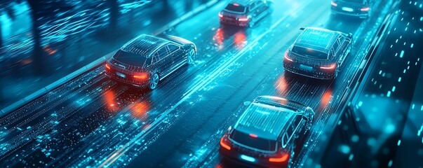 Visualization of connected vehicle technology within digital environments, emphasizing automotive innovations