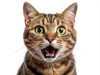 surprised cat isolated on transparent png background with a funny and excited expression