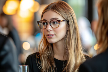 Wall Mural - Young Professional Woman Networking at Elegant Business Event  