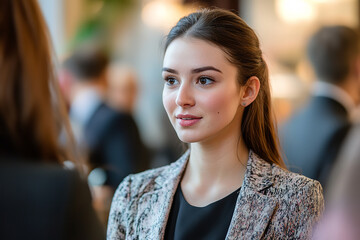 Canvas Print - Young Professional Woman Networking at Elegant Business Event  