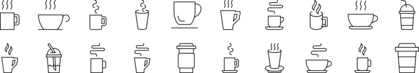 Wall Mural - Coffee or Tea Cup Outline Simple Linear Image Collection. Editable Stroke. Suitable for Web Sites, Books, Cards, Apps