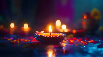 Poster - Modern Diwali social media banner design featuring vibrant gradients and a stylized diya in bold text celebrating the festival of lights with HAPPY DIWALI