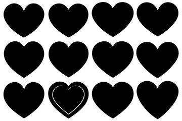 Wall Mural - 12 black heart shape vector set  silhouette