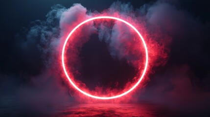 Wall Mural - neon-illuminated cloud formation, a mesmerizing 3d abstract cloud shape glows with vibrant neon ring