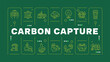 © bsd studio - Carbon capture green word concept. Nature environment, preservation. Deforestation, pollution. Horizontal vector image. Headline text surrounded by editable outline icons. Hubot Sans font used