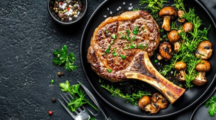 A serving of mushrooms served as a savory side dish with a steak dinner