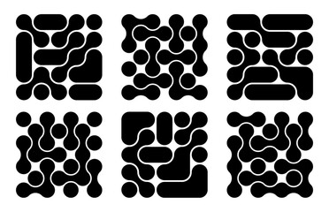 Wall Mural - set of background with black liquid connected circle dots.metaballs pattern on white. abstract geome