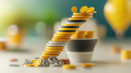 Canvas Print - Gold Coins Stacked in a Growing Trend.