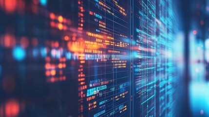 a detailed look at a computer screen shows intricate data visualizations with vibrant colors, illust