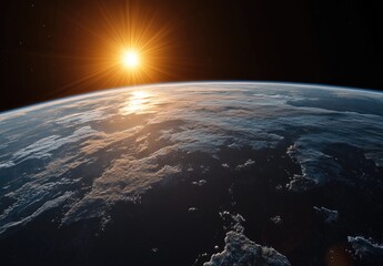 Wall Mural - earth from space, sun rising over the horizon.