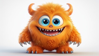 Cute blue furry monster 3D cartoon character. Halloween animal sublimation, a blue furry monster with a big smile, Lustiges Cartoon Monster.