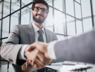 Wall Mural - Handshake of two businessmen who enters into the contract to develop a new software to improve business service at a company.