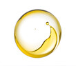 © Aimstock - Close up of yellow fluid oil pouring in round shape floating in the air, drop dripping liquid oil in circle shape isolated on white background