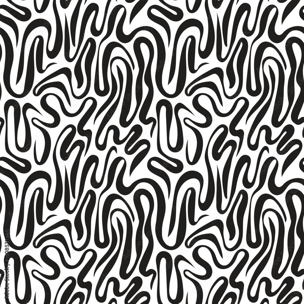 Abstract liquid lines seamless pattern. Hand drawn creative brush strokes flow.