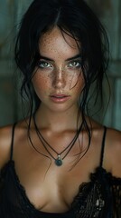 Canvas Print - Intense Portrait of a Woman with Freckles and Green Eyes