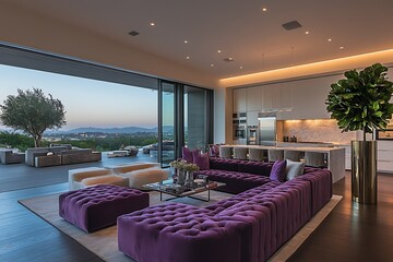 Sticker - Modern living room with a view and elegant design.