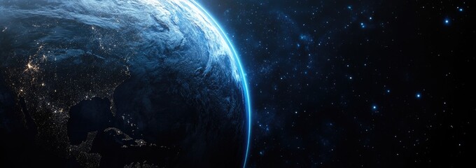 Wall Mural - dark blue planet earth in space.