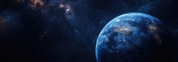 Wall Mural - dark blue planet earth in space.