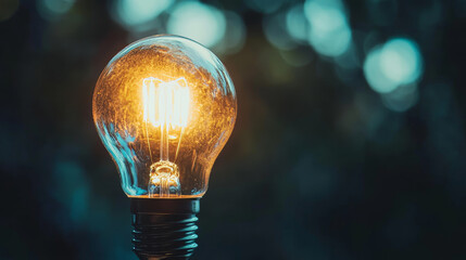 Wall Mural - a bright light bulb shines against a dark background.