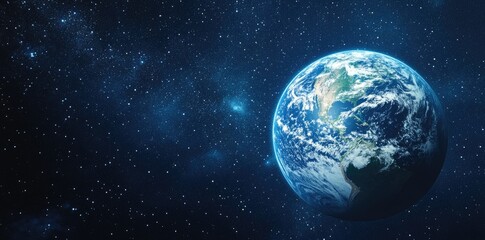 Wall Mural - earth with a blue, starry sky background.