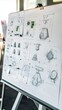 © bcendet - Whiteboard with hand-drawn sketches of design concepts.