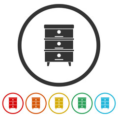 Sticker - Wooden Beehive icon. Set icons in color circle buttons