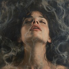 Poster - Dreamy Portrait of a Woman Surrounded by Smoke