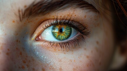 Wall Mural - Close-up of a Green Eye with Freckles