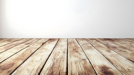 Wall Mural - Wooden floor with plain white wall background.