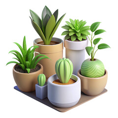 Houseplants  3d cartoon style illustration