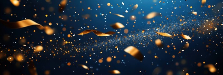 Poster - Abstract Blue and Gold Bokeh Background with Lights