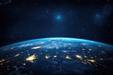Wall Mural - night view of earth from space, glowing lights on the horizon.