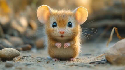 adorable little mouse curiously looking straight at the camera its tiny features capturing attention in a delightful and whimsical manner