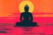 © MindShiftMasteryHub - A serene figure sits cross-legged, meditating on water during a colorful sunset, minimal flat vector illustration