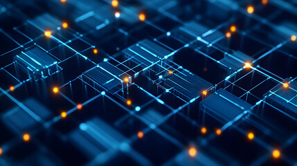 Poster - Data binding cells. Digital blockchain concept and information transmission system. 3D rendering.