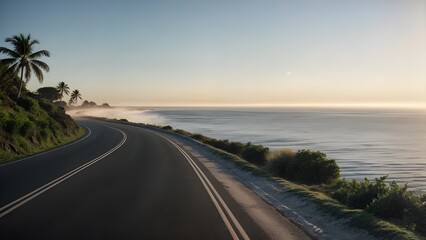 a winding road along the sea covered with smooth asphalt