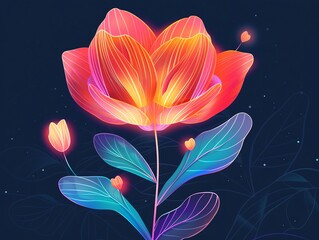 Wall Mural - Flower, neon anatomical details, flat design illustration