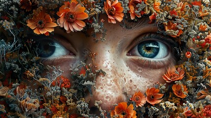 Wall Mural - Floral Face: A Surreal Portrait of Beauty and Nature