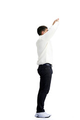 Wall Mural - A man, full-length, on a white background, waving his arms