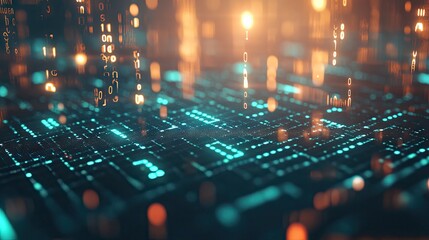 Glowing green binary code interwoven with digital noise on a grungy background, designed for a cyberpunk-themed mobile web banner or tech-inspired visual layout.