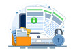 © FAHMI - concept of secure confidential online document access on laptop computer or internet web privacy protection on text file flat icon, private secret website data lock modern symbol. vector illustration.